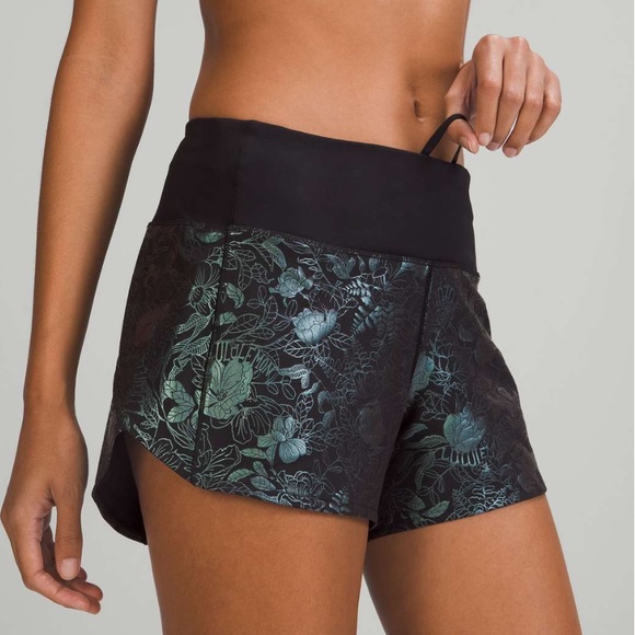Lululemon Speed Up MR Short 4" Lined Shorts Logo Flourish Black Iridescent Foil - Picture 1 of 13